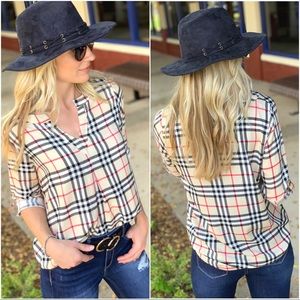 Infinity Raine Cream and Black Plaid Tunic
